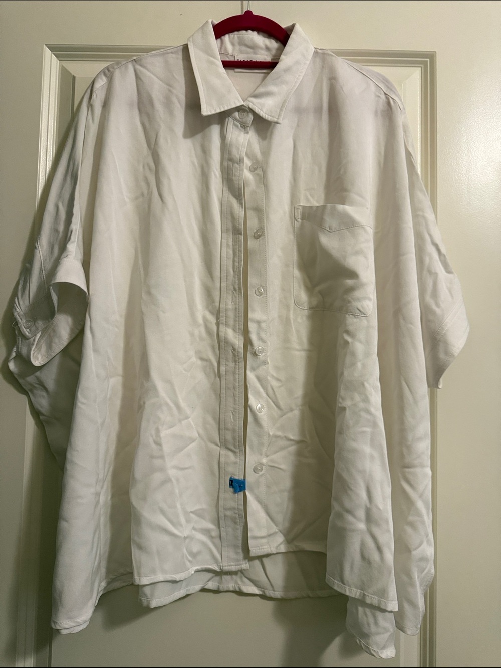 First Love White Short Sleeve Button-Up Shirt- fits oversized